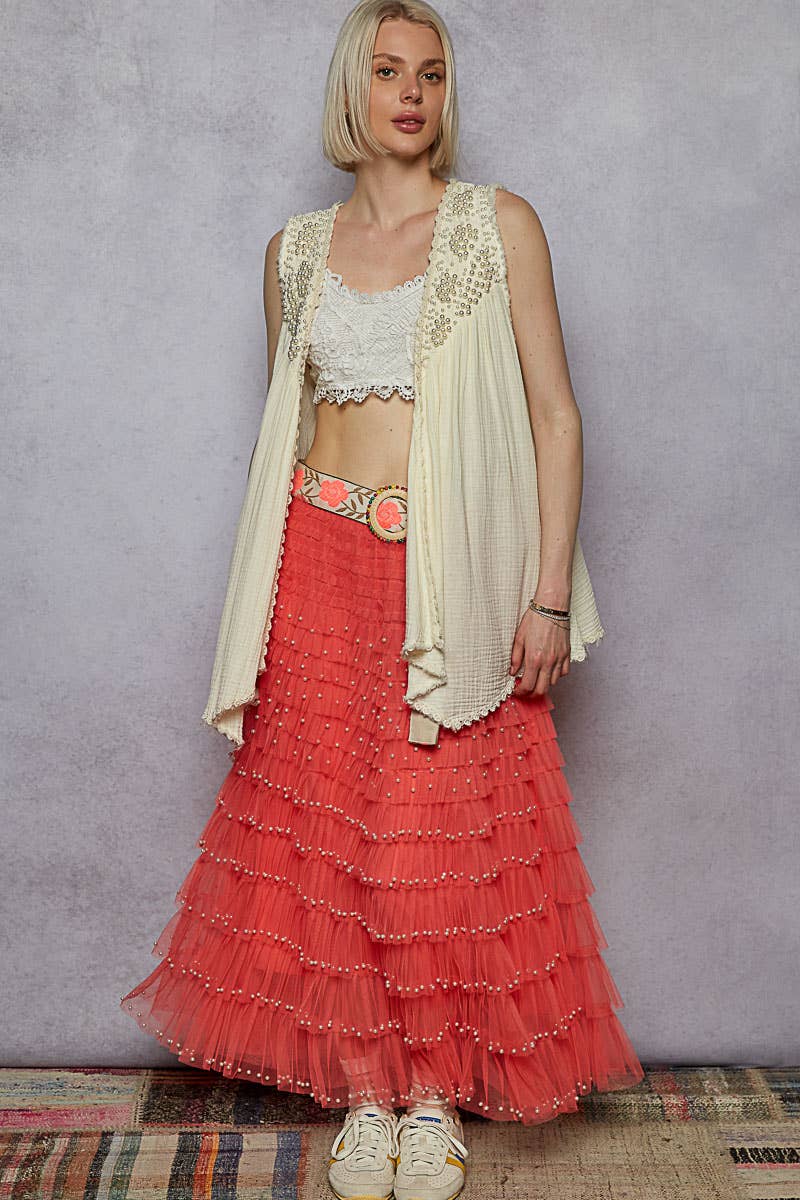 POL Pearls Sleeveless Cardigan