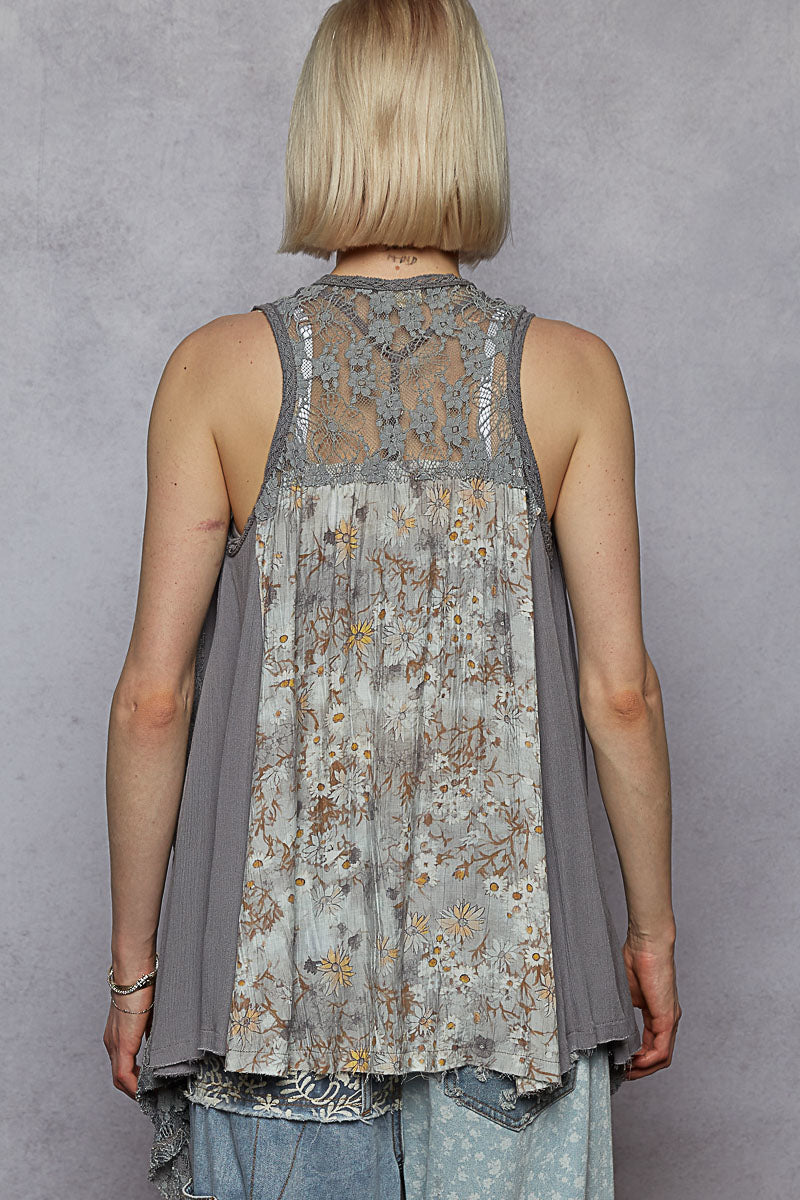 POL Sleevless Floral Cardigan Vest