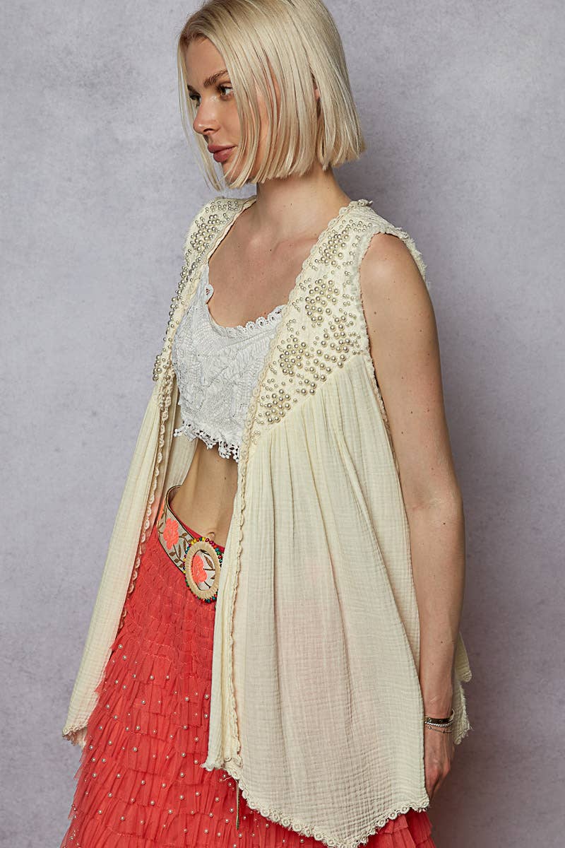 POL Pearls Sleeveless Cardigan