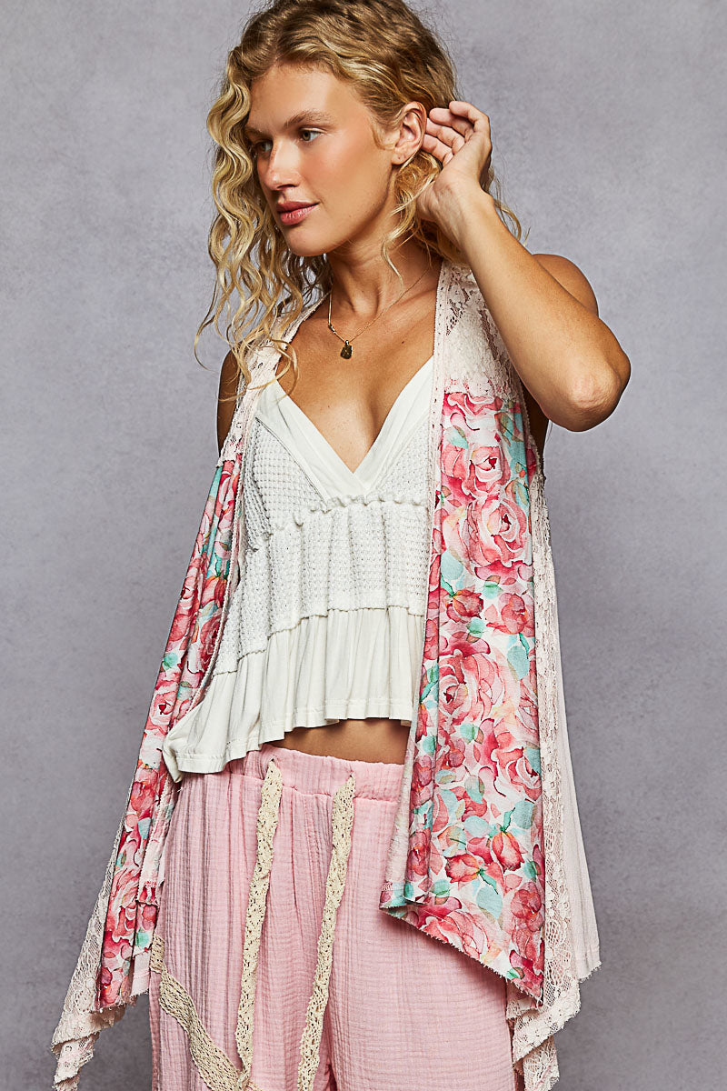 POL Sleevless Floral Cardigan Vest