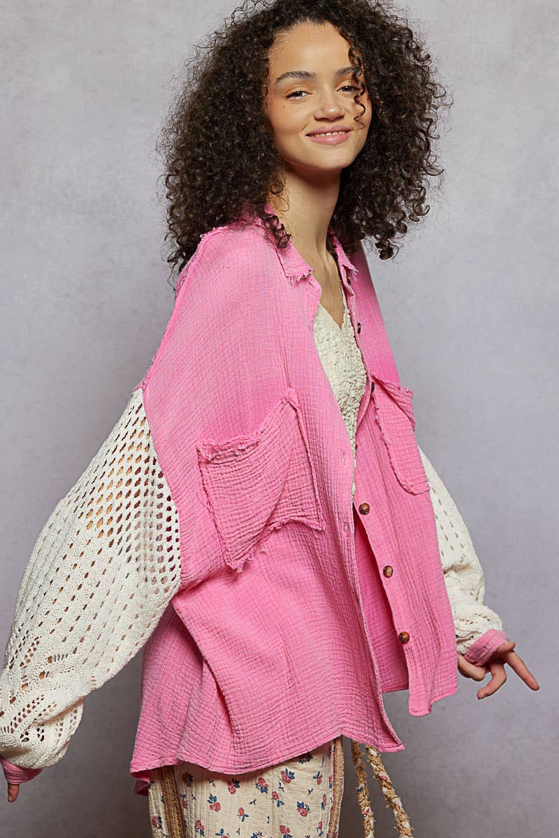 POL Contrast sweater sleeves chest pockets shirt