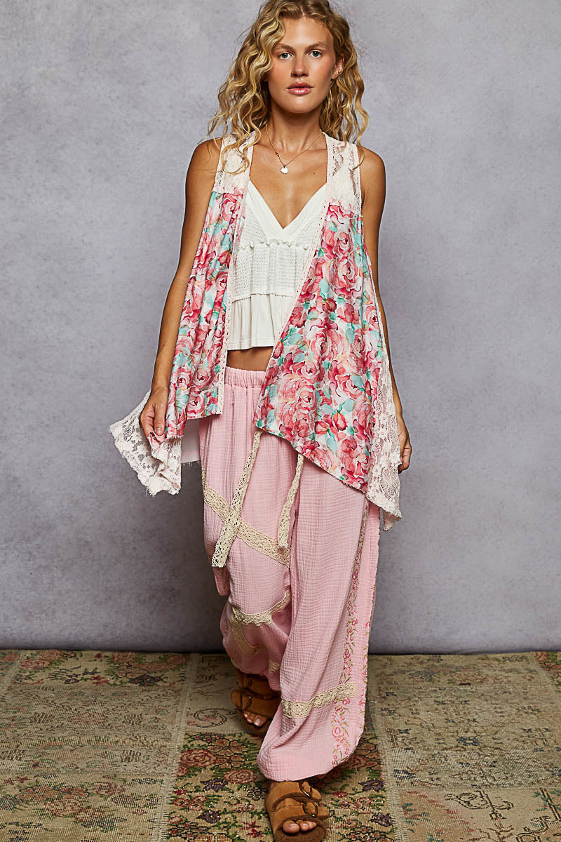 POL Sleevless Floral Cardigan Vest