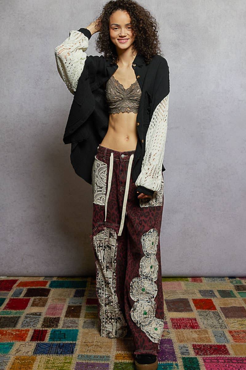 POL Contrast sweater sleeves chest pockets shirt